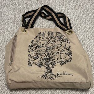 Nordstrom Tree of Life Expandable Tote Bag Tan and Black with Snap Closure